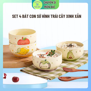 SET 4 BÁT CON SỨ HÌNH TRÁI CÂY XINH XẮN, BÁT ĂN DẶM CHO BÉ, BÁT DECOR XINH XẮN, SET BÁT LÀM QUÀ TẶNG Ý NGHĨA