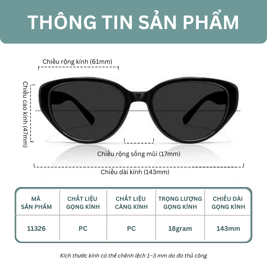 Kính râm mắt mèo INNI 11326 kính mát thời trang chống chói, chống tia UV cao cấp đi biển, du lịch