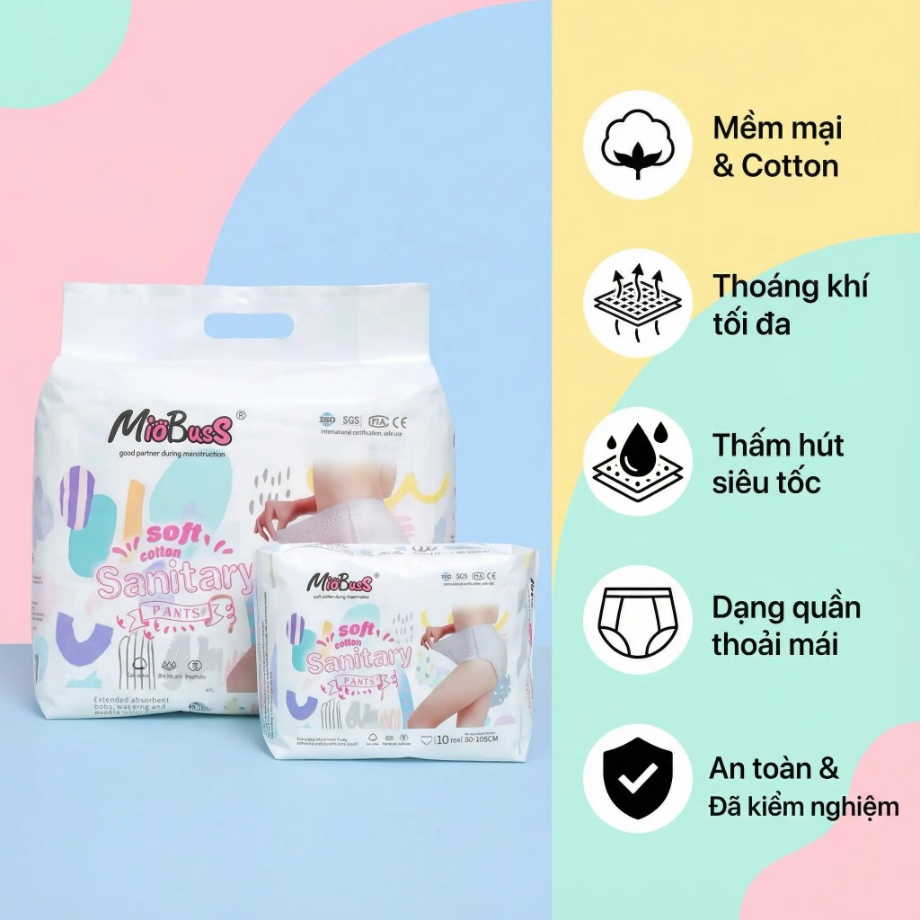 [100 miếng] MioBusS Băng vệ sinh quần người lớn – Thoáng khí, thấm hút, an toàn cho da