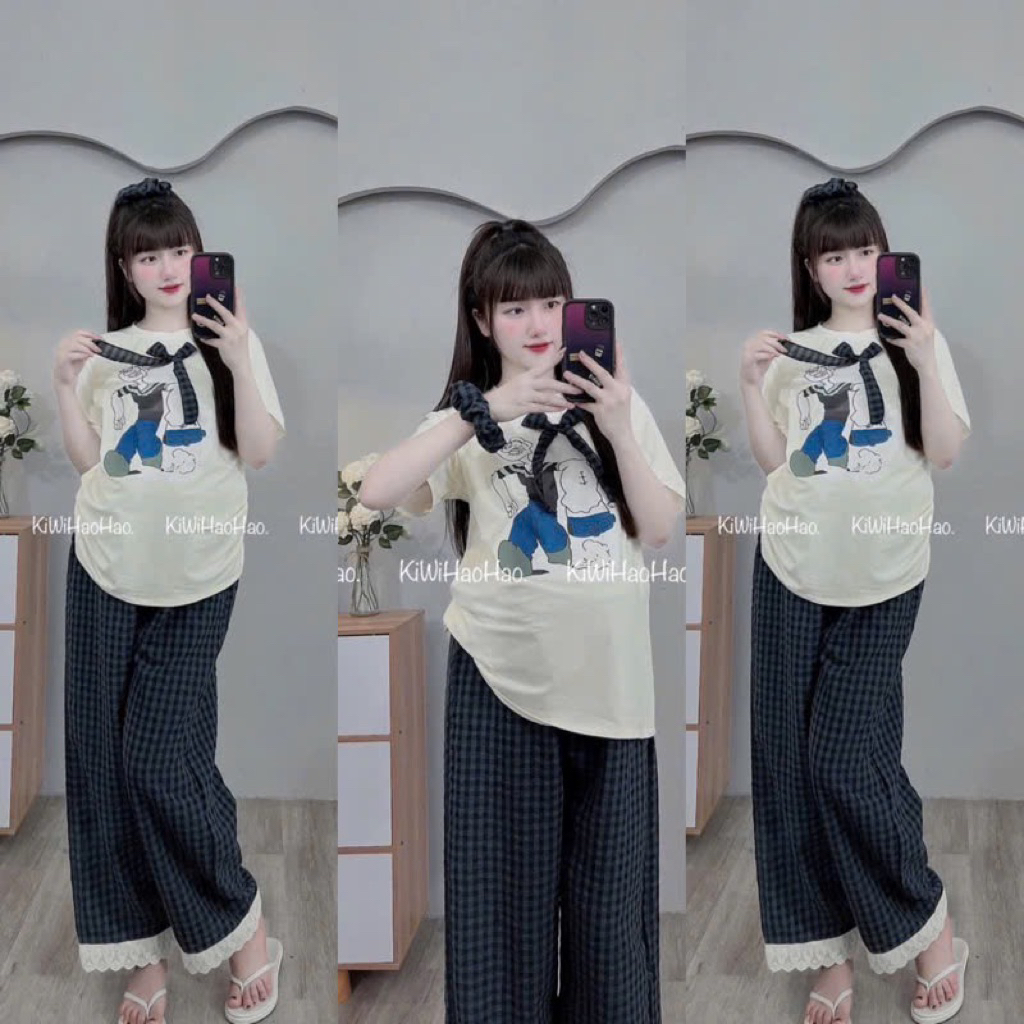 Bộ bầu -bộ sau sinh-BỘ QDAC COTTONG HÌNH NGỰA QUẦN KẺ-3 màu
