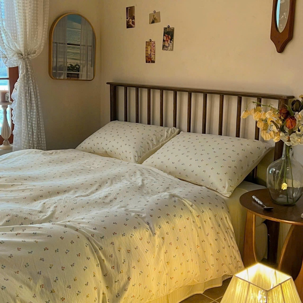 ( TỔNG HỢP 3) Bộ chăn ga gối 4 món đũi hoa Memminbedding Luxury siêu mát mẻ, thoáng mát, sáng bừng cả căn phòng ngủ