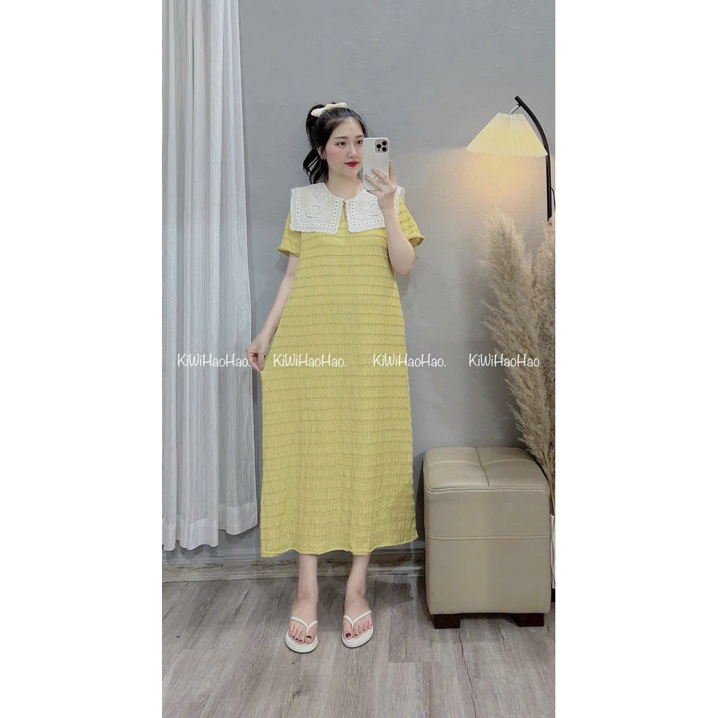 VÁY BẦU CỘC TAY REN DÁNG XUÔNG DÀI CỔ VUÔNG 2 lớp-3 màu