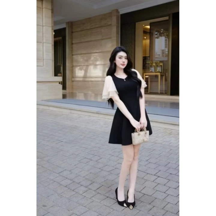Váy ôm eo xòe ngắn, Váy xòe tay xòe tơ 2 tầng bigsize 40kg-120kg