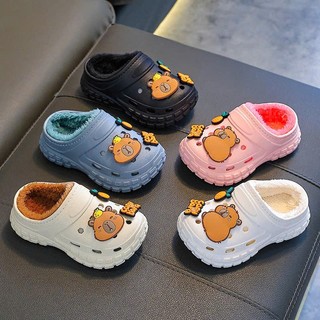 Dép Sục Trẻ Em Lót Lông Hoạt Hình Capybara Mùa Đông Ấm Áp, Dép Sục Đế Cao Dễ Thương, Hạo Khoa shop