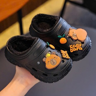 Dép Sục Trẻ Em Lót Lông Hoạt Hình Capybara Mùa Đông Ấm Áp, Dép Sục Đế Cao Dễ Thương, Hạo Khoa shop