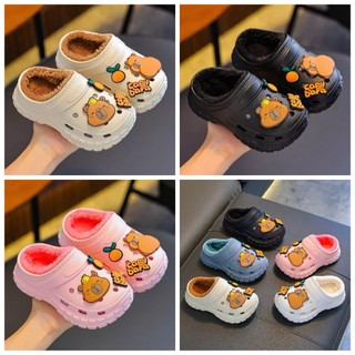 Dép Sục Trẻ Em Lót Lông Hoạt Hình Capybara Mùa Đông Ấm Áp, Dép Sục Đế Cao Dễ Thương, Hạo Khoa shop