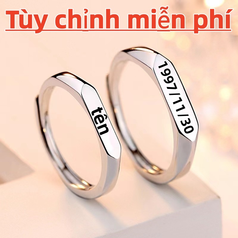 Nhẫn đôi khắc laser có thể điều chỉnh Nhẫn đôi bằng thép titan thời trang Thiết kế đơn giản có thể khắc tên [Quà tặng ch