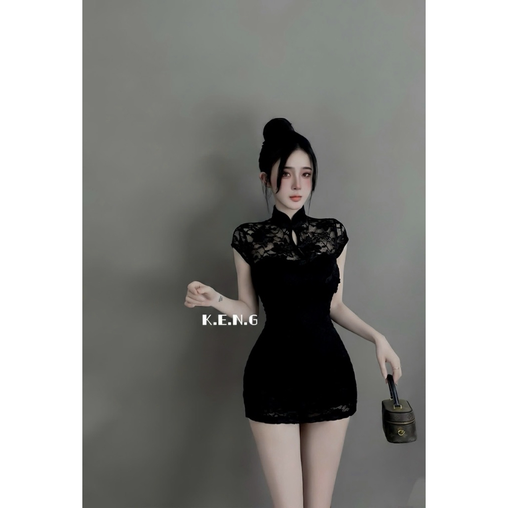 Váy body ren sườn xám dáng ngắn siu tôn dáng