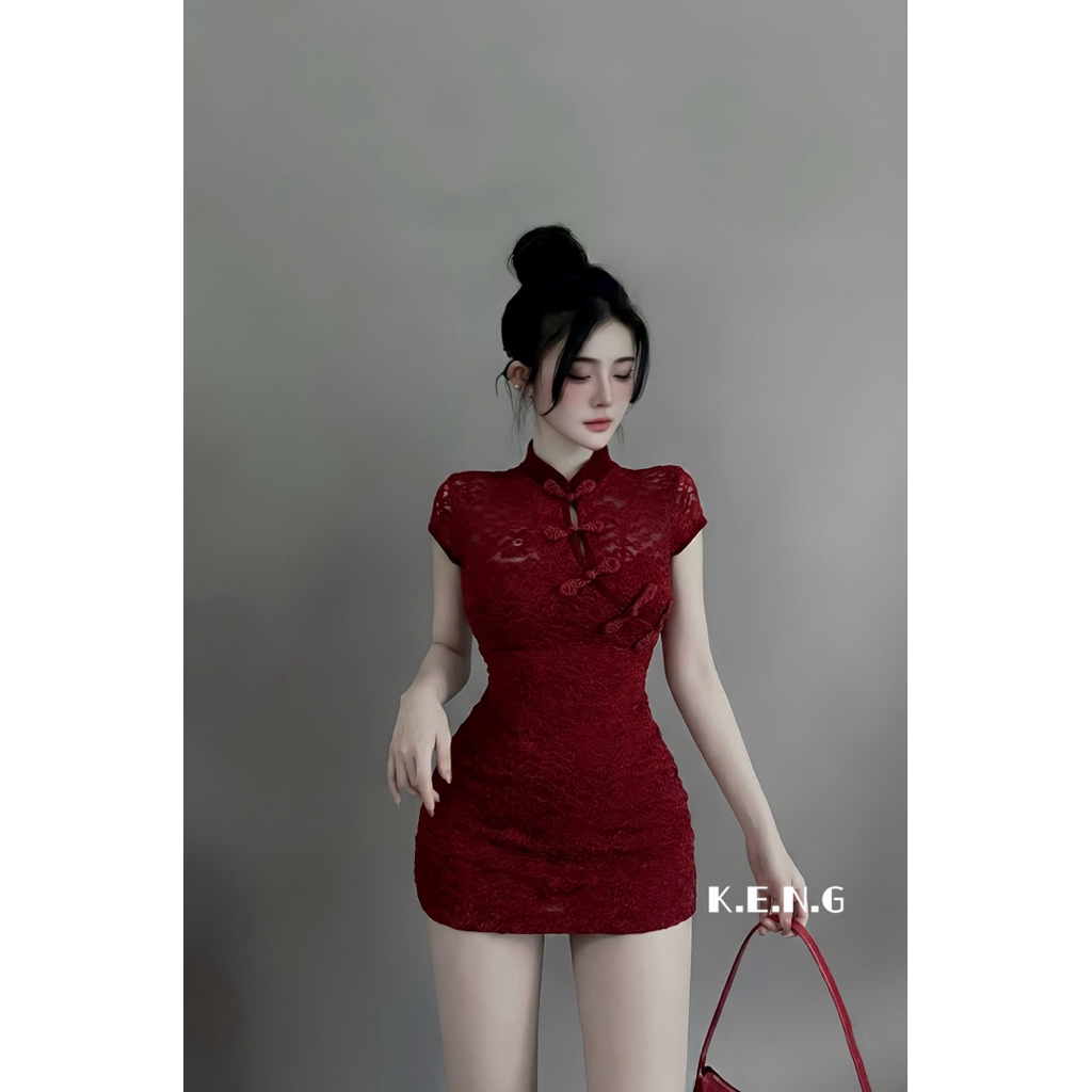 Váy body ren sườn xám dáng ngắn siu tôn dáng