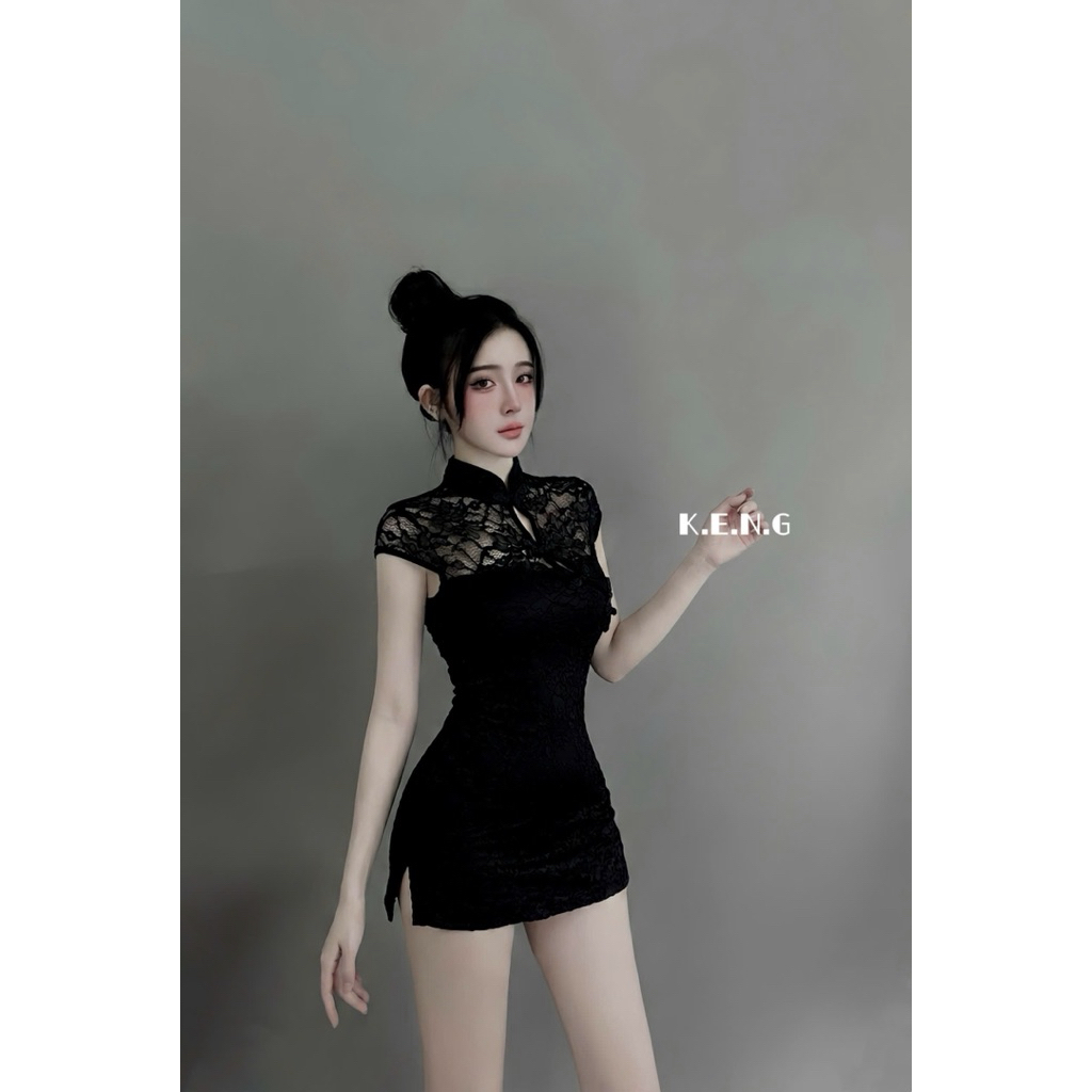 Váy body ren sườn xám dáng ngắn siu tôn dáng