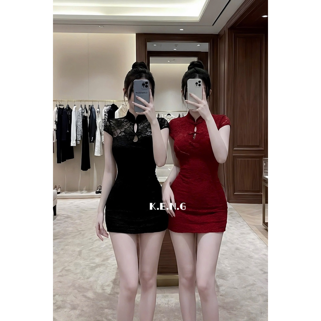 Váy body ren sườn xám dáng ngắn siu tôn dáng