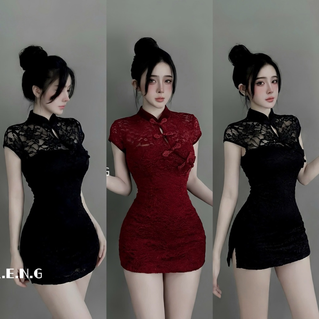 Váy body ren sườn xám dáng ngắn siu tôn dáng