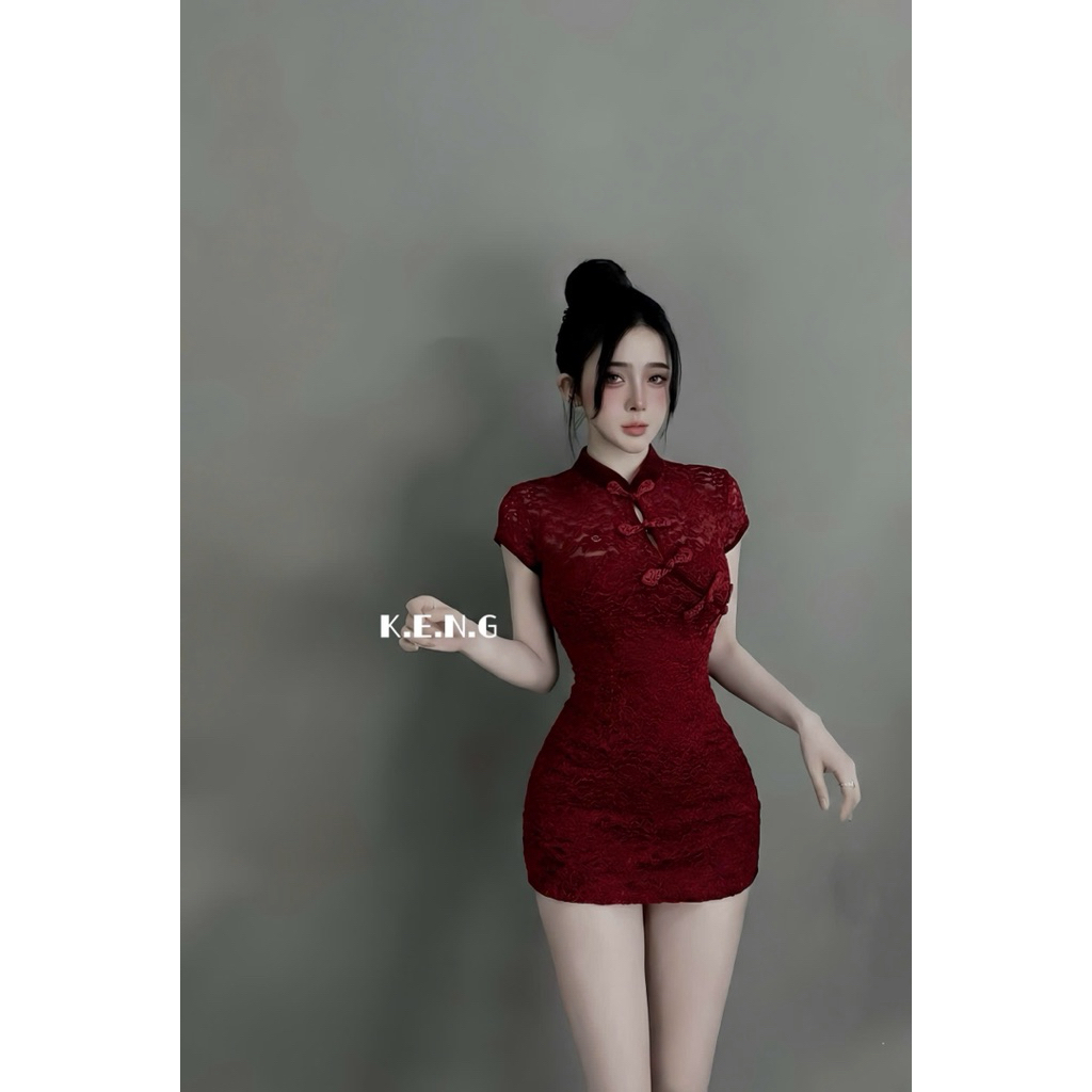 Váy body ren sườn xám dáng ngắn siu tôn dáng