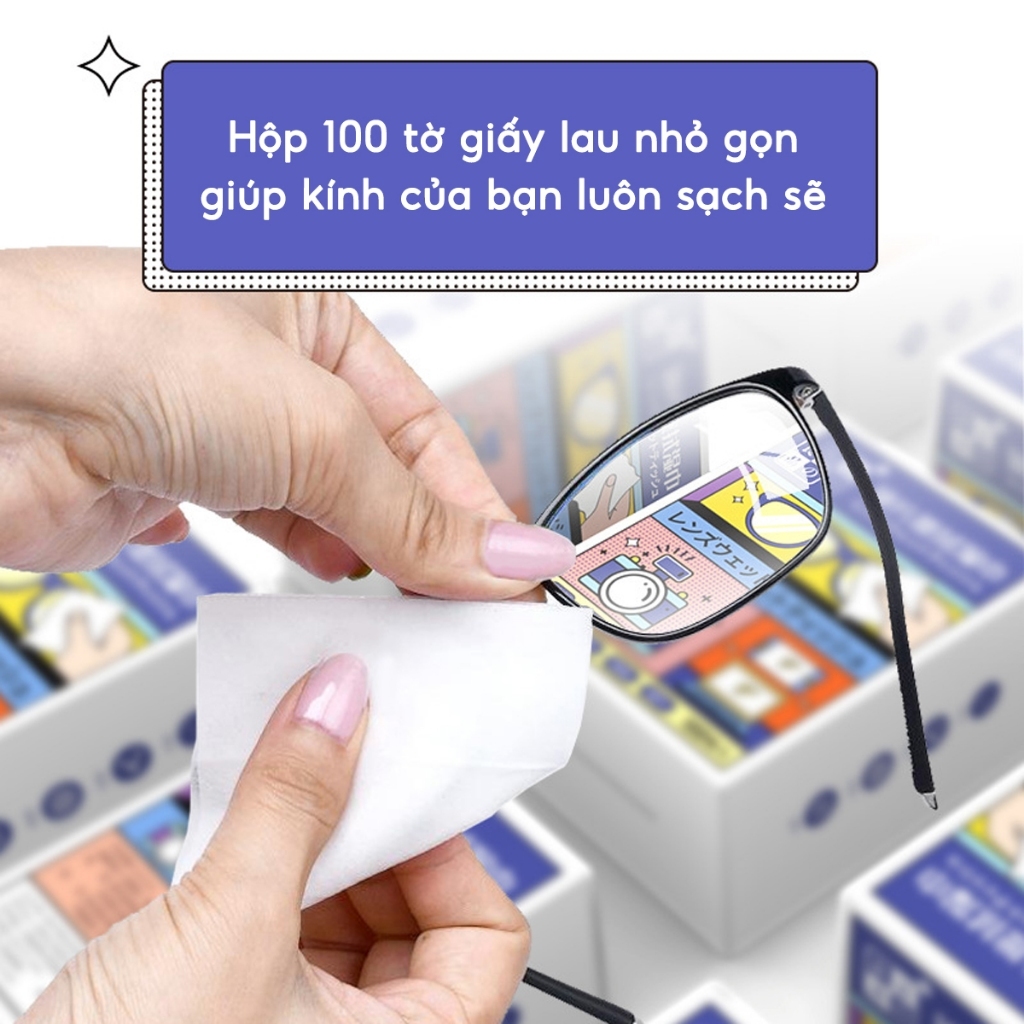 Hộp 100 Khăn lau kính nano JYoohome chống bám hơi nước, giấy lau kính mắt chống sương mù mồ hôi