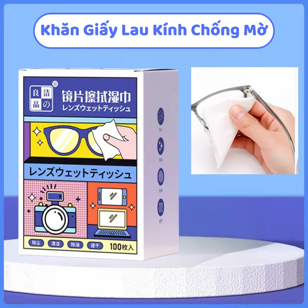 Hộp 100 Khăn lau kính nano JYoohome chống bám hơi nước, giấy lau kính mắt chống sương mù mồ hôi