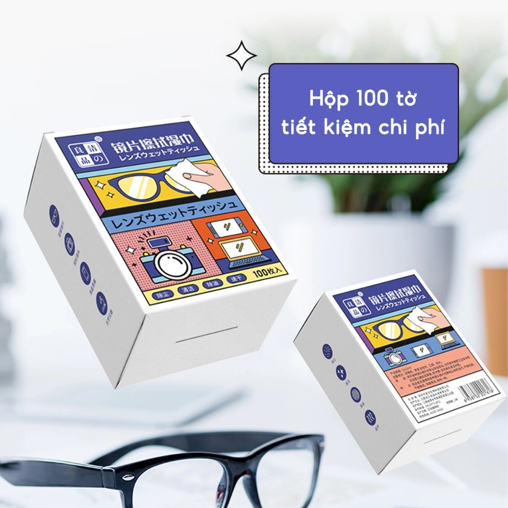 Hộp 100 Khăn lau kính nano JYoohome chống bám hơi nước, giấy lau kính mắt chống sương mù mồ hôi