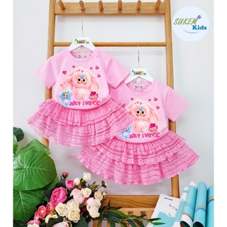 Set Áo Thun Cotton Chân Váy Tầng Bé Gái | Bộ Váy Bé Gái Dễ Thương, Mềm Mát