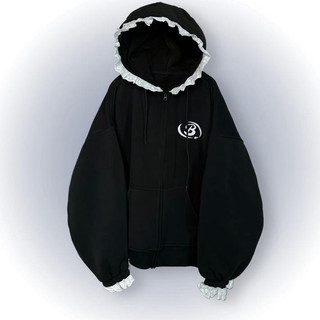 Trendy- Áo Khoác Hoodie Zip Nỉ Bông Phối Ren Mew Mew Độc Đáo,Xịn, Form Rộng Unisex, Thời Trang 2025