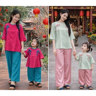 Bộ Bà Ba In Hình Cho Bé Gái Mặc Đi Chơi Trung Thu Chụp Ảnh, Bộ In Hình Mặc Tết Chất Gấm Lụa Mềm Đẹp BB04 - BEEKIDS