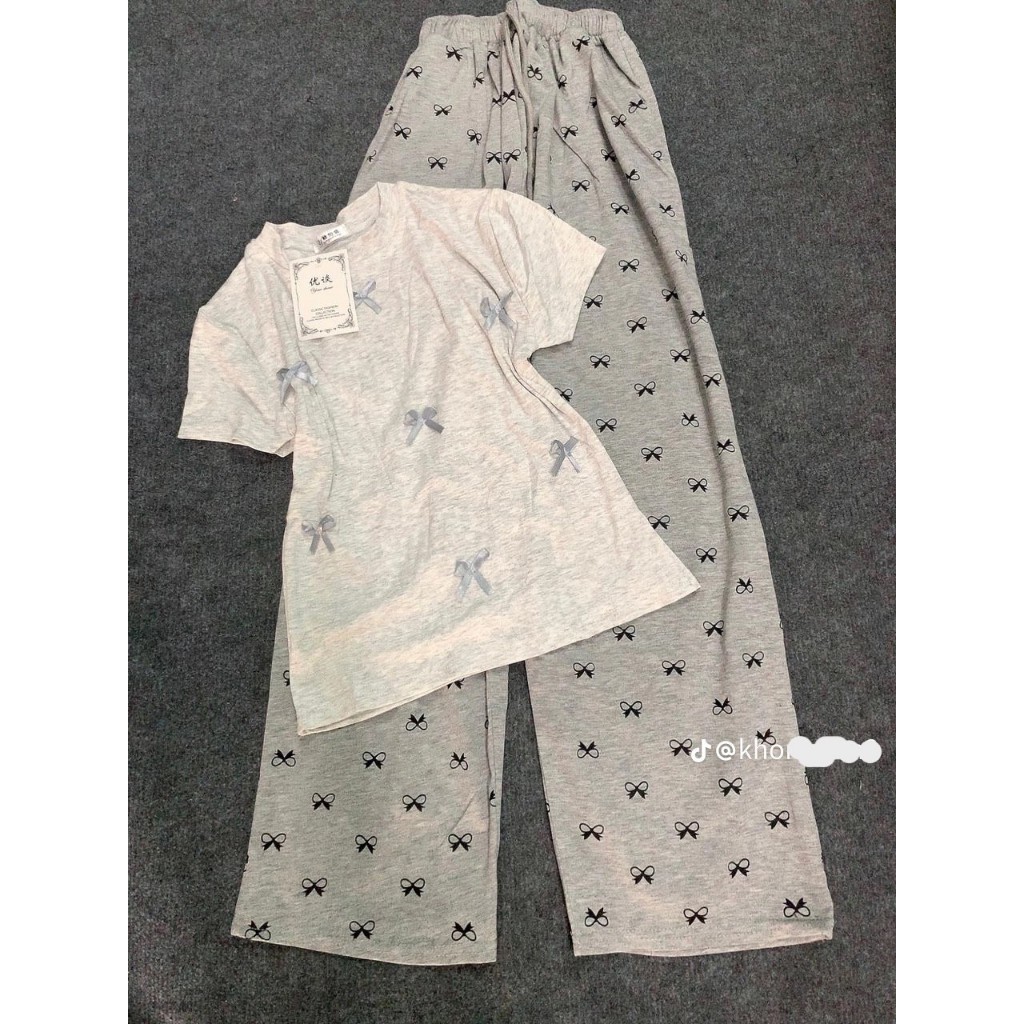 Sét Bộ Babytee Thêu Nơ Mix Quần Xuông Nơ Nhí In Kín Mặc Hè phối Đồ Đi Làm Đi Chơi Phù Hợp Với Mọi Lứa Tuổi