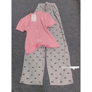 Sét Áo Thun Babytee Đính Nơ Xinh Yêu Phối Quần Dài ống Rộng In Kín Nơ Nhí Basic Cá tính Dễ thương