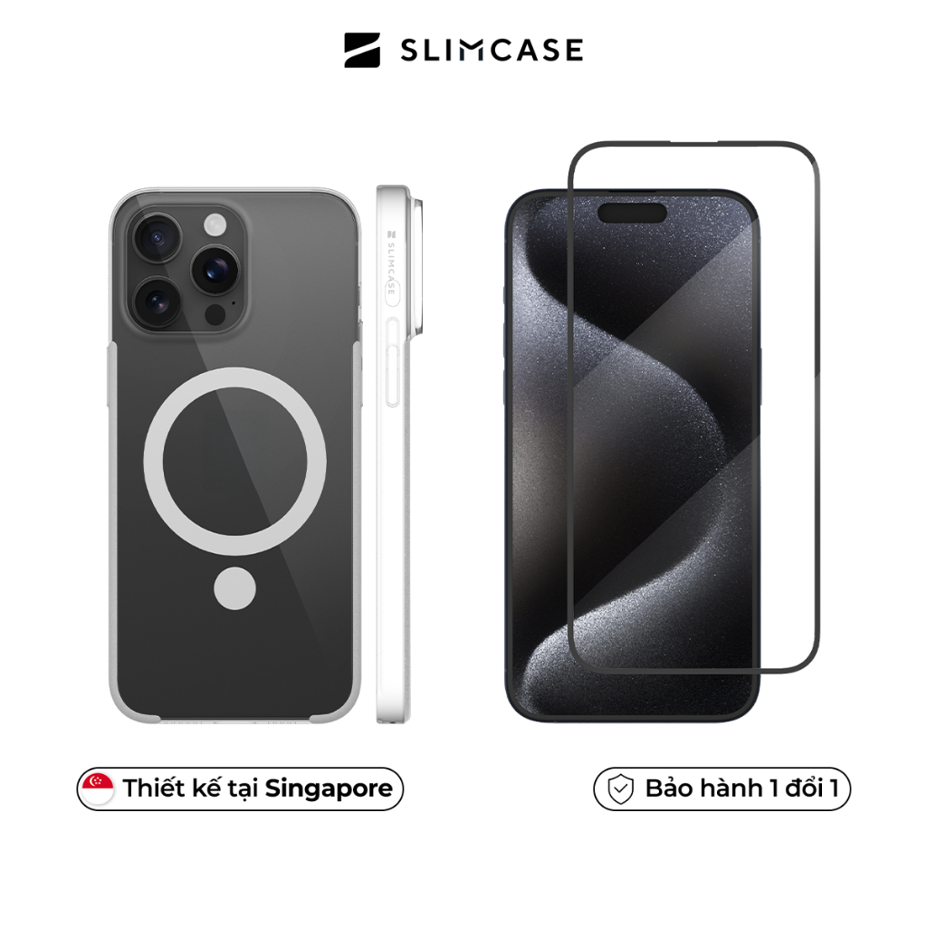 Combo Ốp lưng & Kính cường lực iPhone 15 Series SLIMCASE - Siêu mỏng, Không ố, Trong suốt, Kèm khung dán.