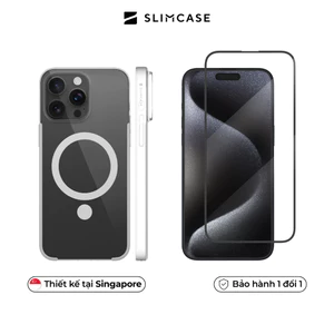 Combo Ốp lưng & Kính cường lực iPhone 15 Series SLIMCASE - Siêu mỏng, Không ố, Trong suốt, Kèm khung dán.