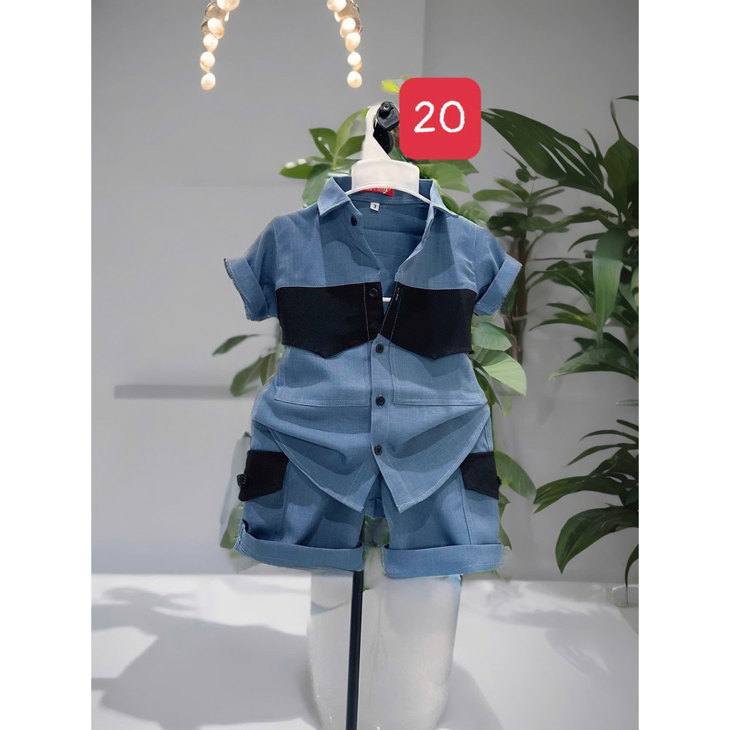 Bộ sơmi thiết kế cao cấp cho bé 10kg-52kg phối xanh lạ mắt TONIKIDS