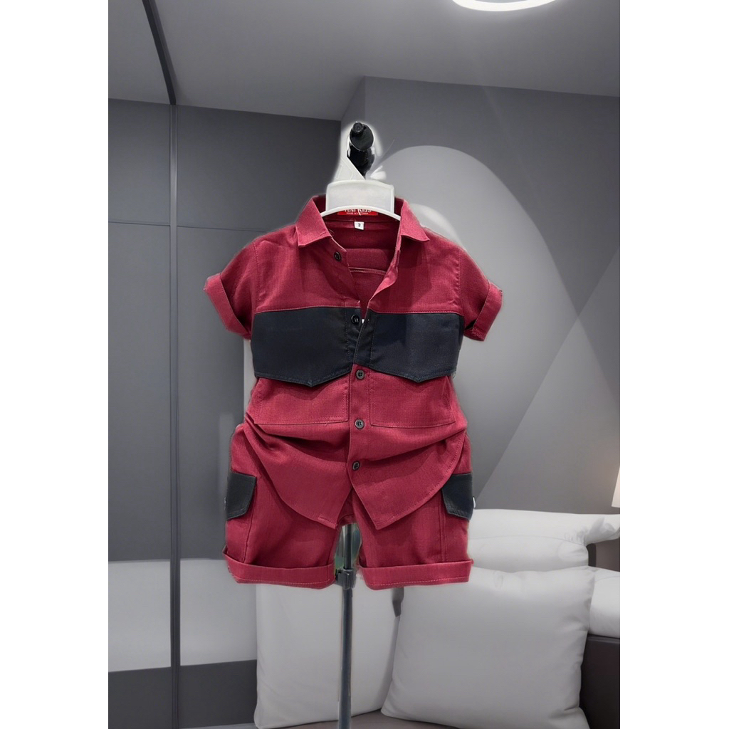 Bộ sơmi thiết kế cao cấp cho bé 10kg-52kg phối xanh lạ mắt TONIKIDS