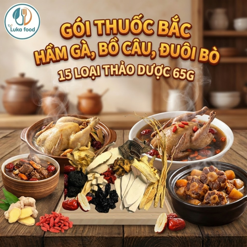 Gói Gia Vị Hầm Gà 15 Vị Thảo Mộc (65g) - Set Nguyên Liệu Tiềm Bồ Câu, Đuôi Bò Bổ Dưỡng Thơm Ngon Luka Food