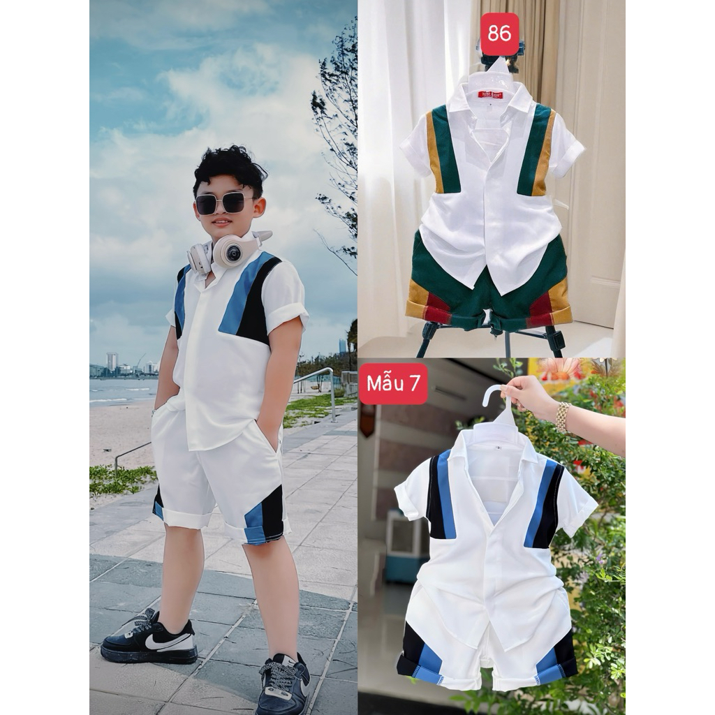 bộ sơmi phối màu thiết kế cao cấp cho bé trai 10-54kg TONIKIDS