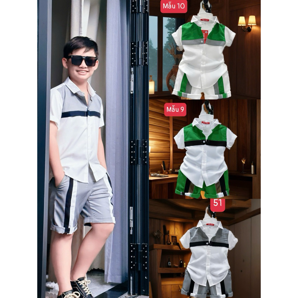set sơmi  phối lạ mắt cho bé trai 10-52kg TONIKIDS thiết kế cao cấp