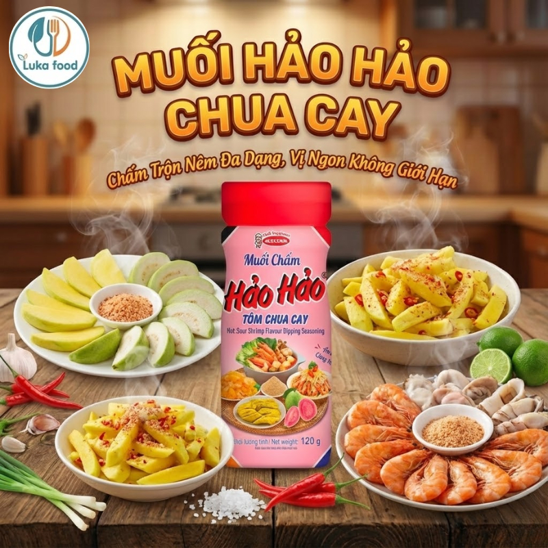 Combo 2 Hũ Muối Hảo Hảo Chua Cay 120g - Chính Hãng Acecook, Muối Tôm Chấm Hoa Quả, Nêm Lẩu Luka Food