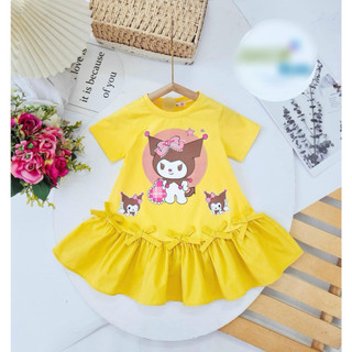 Đầm Bé Gái In Hoạt Hình Kiểu Tiểu Thư | Đầm A Đuôi Cá Nhún Bèo | Đính Nơ Cưng Xỉu