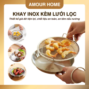 Set Khay 22cm Inox 304 Và Vỉ Lọc Dầu Loại Xịn – Tiện Lợi Chiên Rán, An Toàn Cho Sức Khỏe
