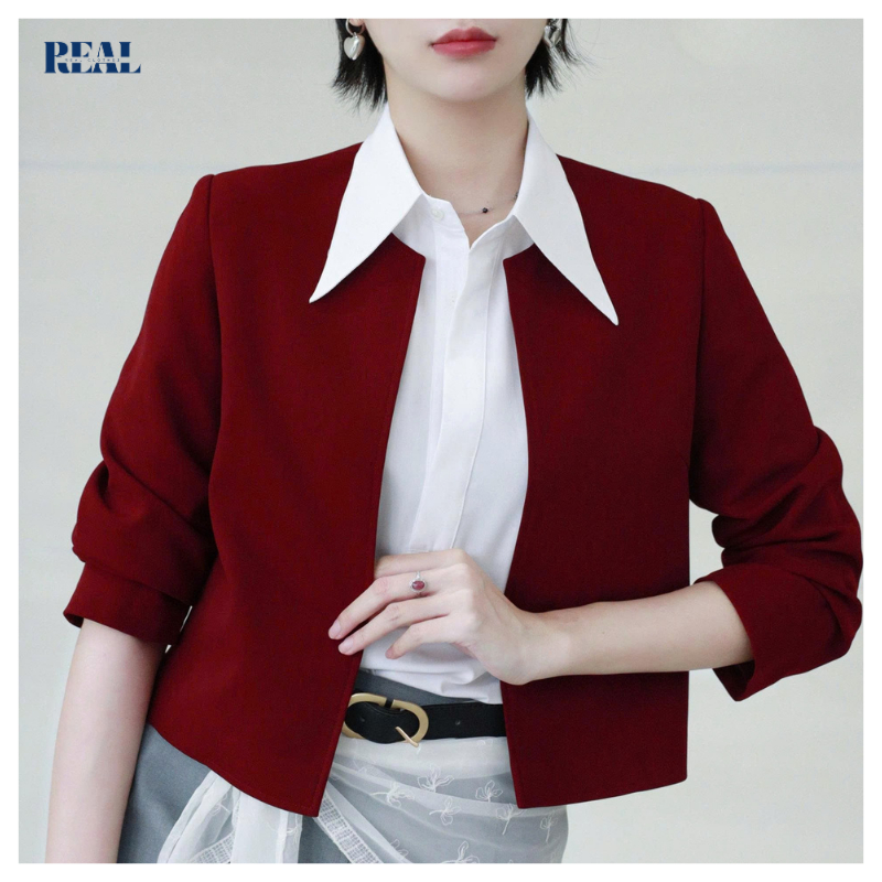 Blazer dáng suông tối giản cổ tròn lửng 48cm REAL CLOTHES (tổng hợp màu), sang trọng, tối giản