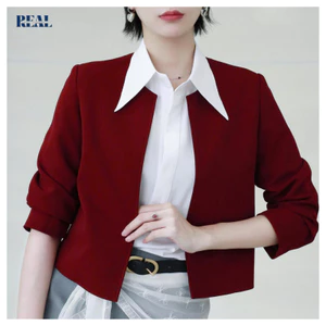 Blazer dáng suông tối giản cổ tròn lửng 48cm REAL CLOTHES (tổng hợp màu), sang trọng, tối giản
