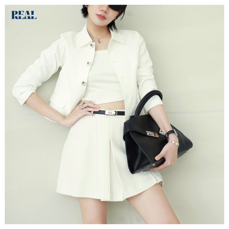 Áo khoác nút cài cơ bản cổ lá sen lửng 48cm REAL CLOTHES (tổng hợp màu), đứng dáng, không nhăn