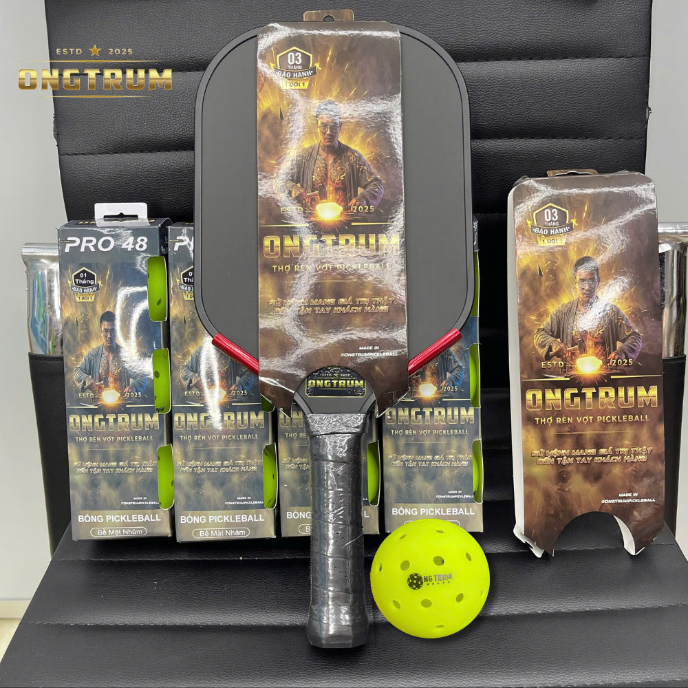 Vợt Pickleball ÔNG TRÙM Siêu Nhám bản 16mm 14mm GEN 4 cải tiến Tặng Moi và HỘP 3 bóng ONGTRUM