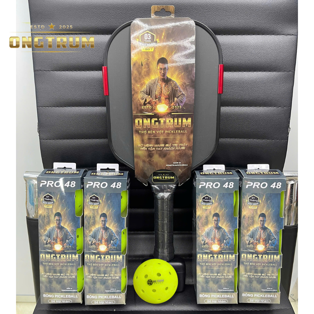 Vợt Pickleball ÔNG TRÙM Siêu Nhám bản 16mm 14mm GEN 4 cải tiến Tặng Moi và HỘP 3 bóng ONGTRUM