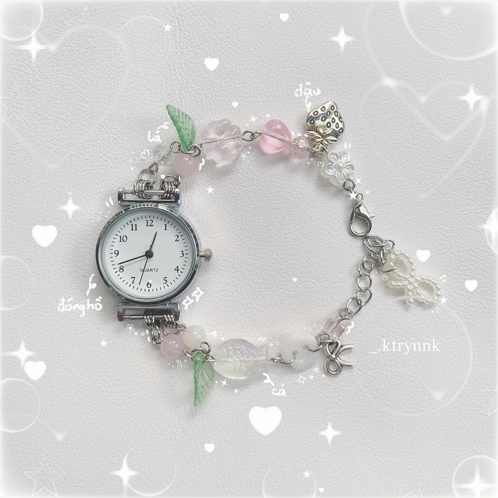 𝗛𝗔𝗡𝗗𝗠𝗔𝗗𝗘 | Đồng hồ custom kim loại xinh yêu, mix hạt cho các nàng | _.ktrynnk