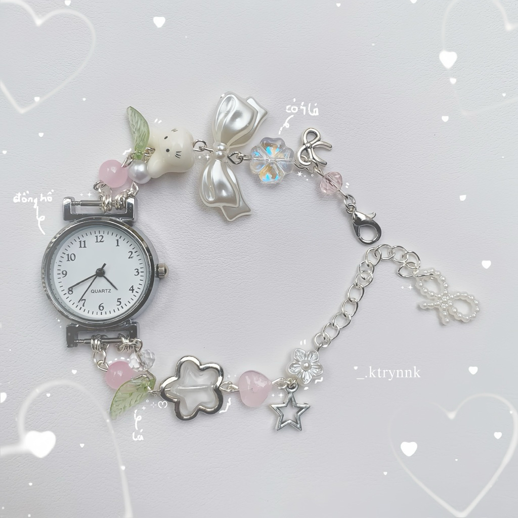 𝗛𝗔𝗡𝗗𝗠𝗔𝗗𝗘 | Đồng hồ custom kim loại xinh yêu, mix hạt cho các nàng | _.ktrynnk