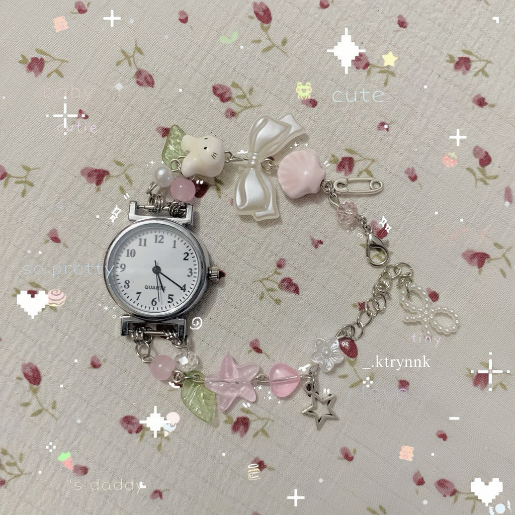 𝗛𝗔𝗡𝗗𝗠𝗔𝗗𝗘 | Đồng hồ custom kim loại xinh yêu, mix hạt cho các nàng | _.ktrynnk