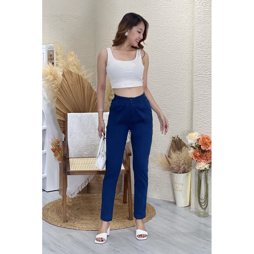 Quần Dài Jean Nữ lưng thun Big size chất jean co giãn mềm mại phong cách Hàn Quốc mã SPD