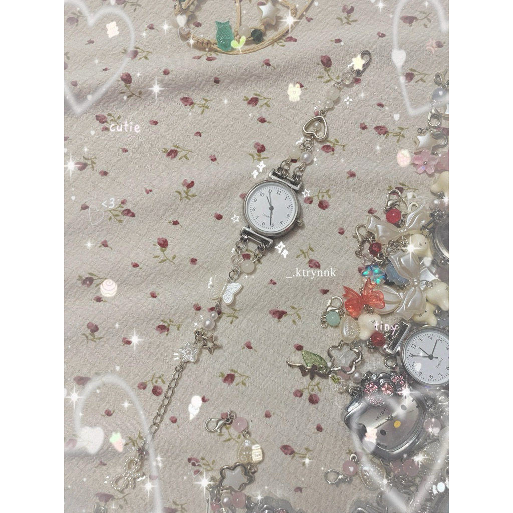 𝗛𝗔𝗡𝗗𝗠𝗔𝗗𝗘 | Đồng hồ custom kim loại xinh yêu, mix hạt cho các nàng | _.ktrynnk