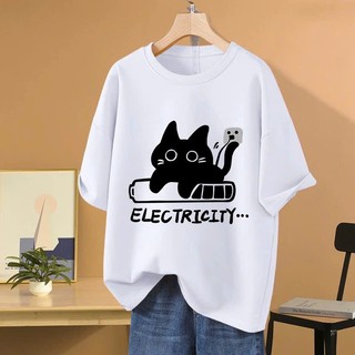 Áo thun phông nữ nam form rộng in hình mèo điện chất liệu cotton khô