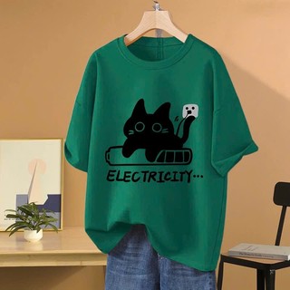 Áo thun phông nữ nam form rộng in hình mèo điện chất liệu cotton khô
