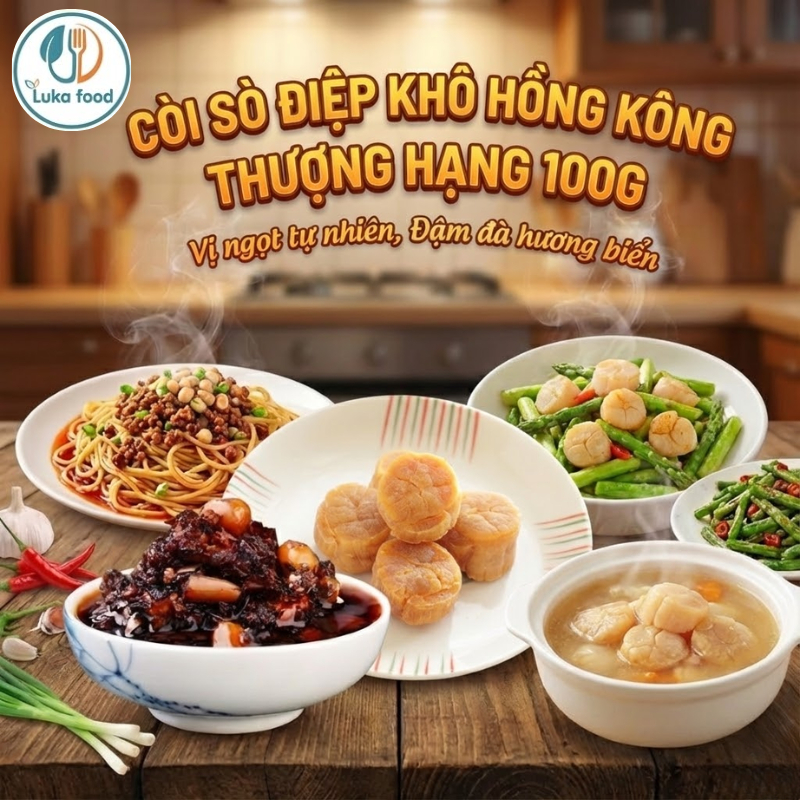 Cồi Điệp Khô Hong Kong Thơm Ngọt (100g) - Sò Điệp Vàng Sạch Cát, Size Lớn Loại 1,Ngọt Thịt Nấu Cháo Luka Food