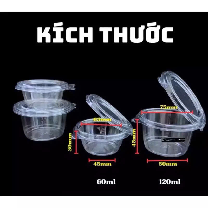 Set 10/50 Hũ sốt nắp liền - cốc nhựa nắp cài dùng 1 lần đựng nước sốt , nước chấm loại nhỏ 60ml 120ml
