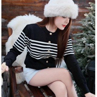 ( DEAL mở bán ) Áo Len Cardigan Viber Tiểu Thư Sang Chảnh, Áo Len Dệt Kim Kẻ Ngang Basic LA11